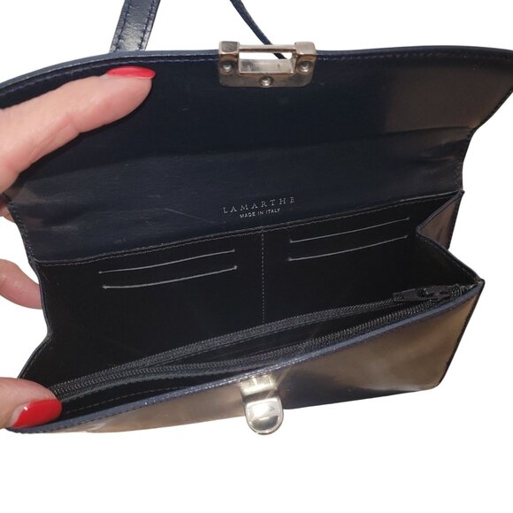 Lamarthe Black Leather Small Crossbody Bag Adjustable Strap Made in Italy - Picture 8 of 15